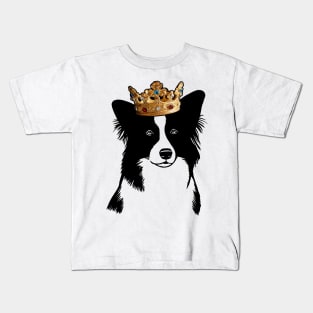 Border Collie Dog King Queen Wearing Crown Kids T-Shirt